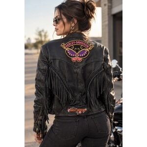 Vtg First genuine leather grunge jacket fringe braided motorcycle biker  sz m